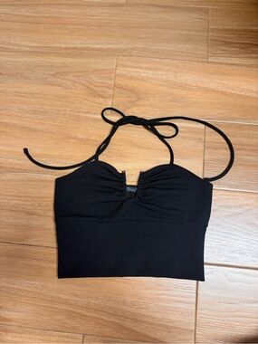 Zara Black Halter Ruched Crop Top